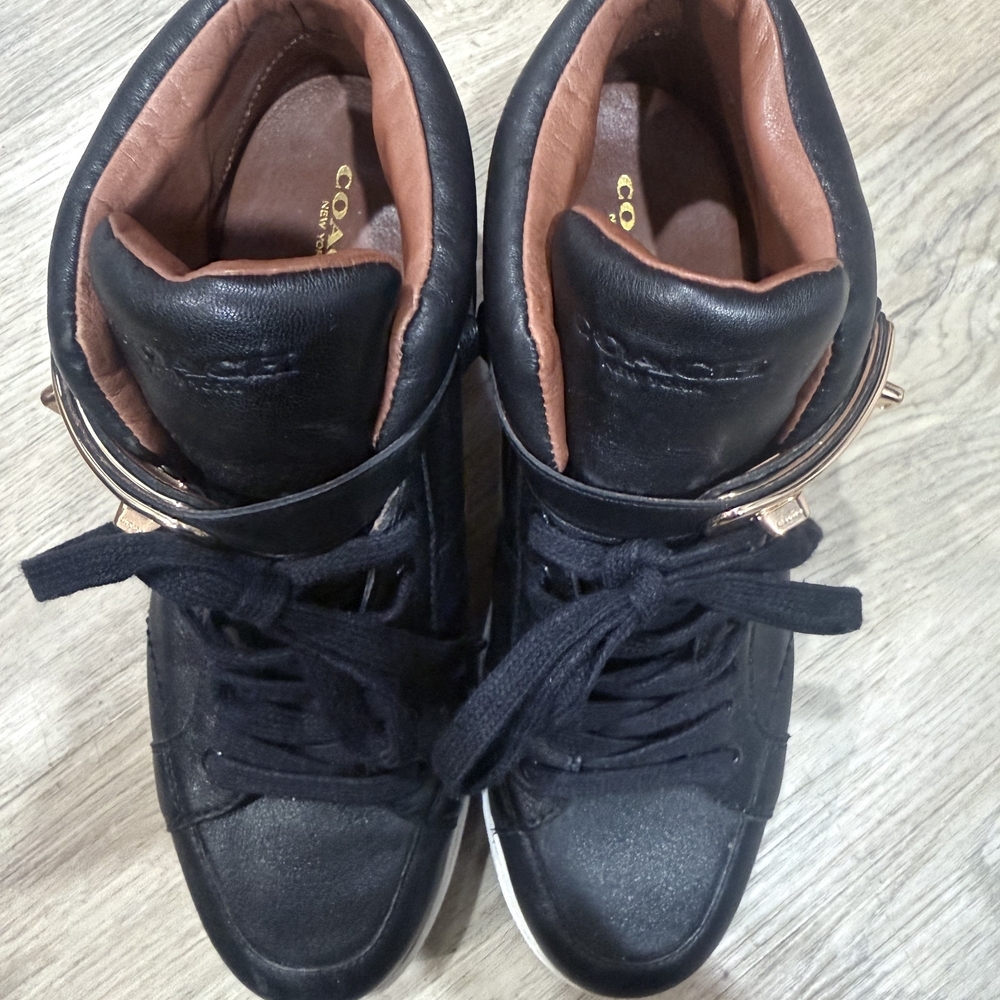 Coach Black Ankle Boots with Gold Accent - Picture 5 of 6